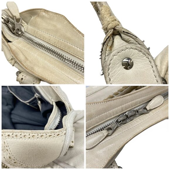 Auth BALENCIAGA The Giant Brogues City Cream Leather Handba - Picture 11 of 14